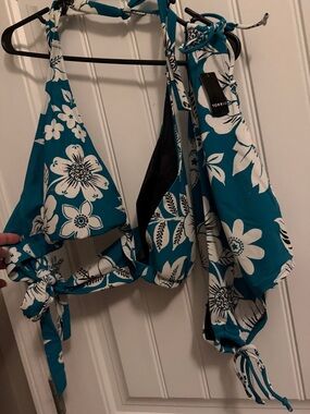 torrid Teal & White Floral Halter Bikini Top